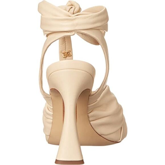 NWT SAM EDELMAN Womens Beige Lenora Square Toe Leather Heeled Sandal 7.5 M - Picture 2 of 5